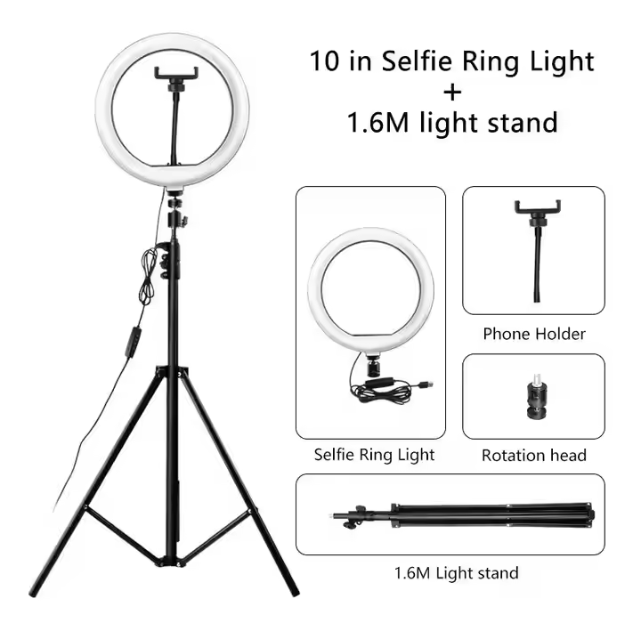 Lumineux 10 Pouces avec Trépied de 2,1 m Lumière d'Appoint pour Direct Maquillage et Photographie